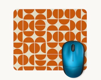 Retro Geometric Mouse Mat, Mid Century Modern Mouse Pad, Orange Scandinavian Desk Accessories