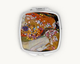 Gustav Klimt Water Serpents Compact Mirror, Art Nouveau Pocket Mirror, Luxury Fine Art Gift for Her