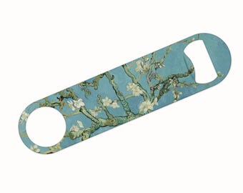 Van Gogh Almond Blossom Bottle Opener, Floral Art Bar Blade, Stainless Steel Beer Opener, Blue Botanical Barware Gift