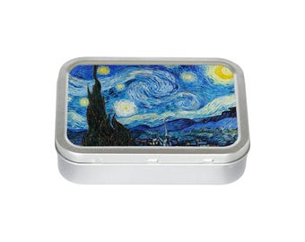 Van Gogh Starry Night Tin: Silver Aluminium Small Storage Box