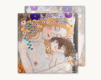 Gustav Klimt Coasters Mother & Child Art Nouveau Drinks Mat, Fine Art Housewarming Gift