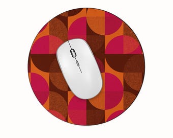 Retro Geometric Mouse Mat, Pink Orange Brown Neoprene Pad, 5mm Thick Rubber Base