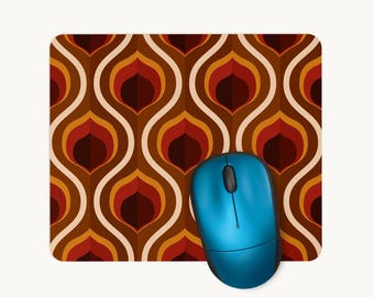 70s Retro Mouse Mat, Groovy Geometric Mouse Pad, Mid Century Modern Desk Accessory