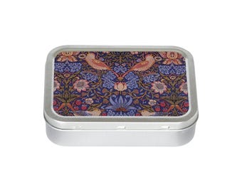 William Morris Tobacco Tin: Strawberry Thief - Silver Aluminium Small Pocket Storage Box