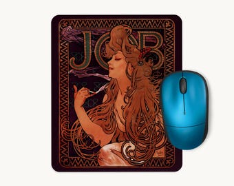 Alphonse Mucha JOB Mouse Pad, Art Nouveau Mouse Mat, Vintage Poster Mousepad