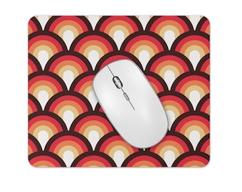 Retro Rainbow Arch Mouse Pad: 70s Boho Desk Decor