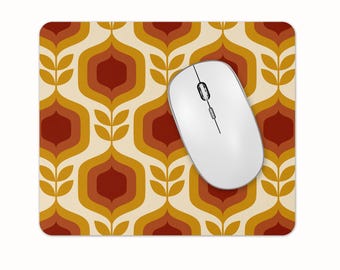 Retro Floral Mouse Mat, Mid Century Modern Neoprene Pad, Handmade UK, 5mm Thick