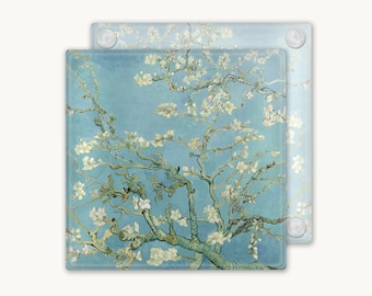 Van Gogh Almond Blossom Coasters, Glass or MDF Drinks Coasters, Floral Cottagecore Housewarming gifts