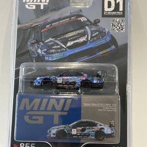 Mini gt 1/64 2023 Nissan Silvia S15 D-MAX #70 D-MAX Racing 2023 D1 Grand Prix, blue/black