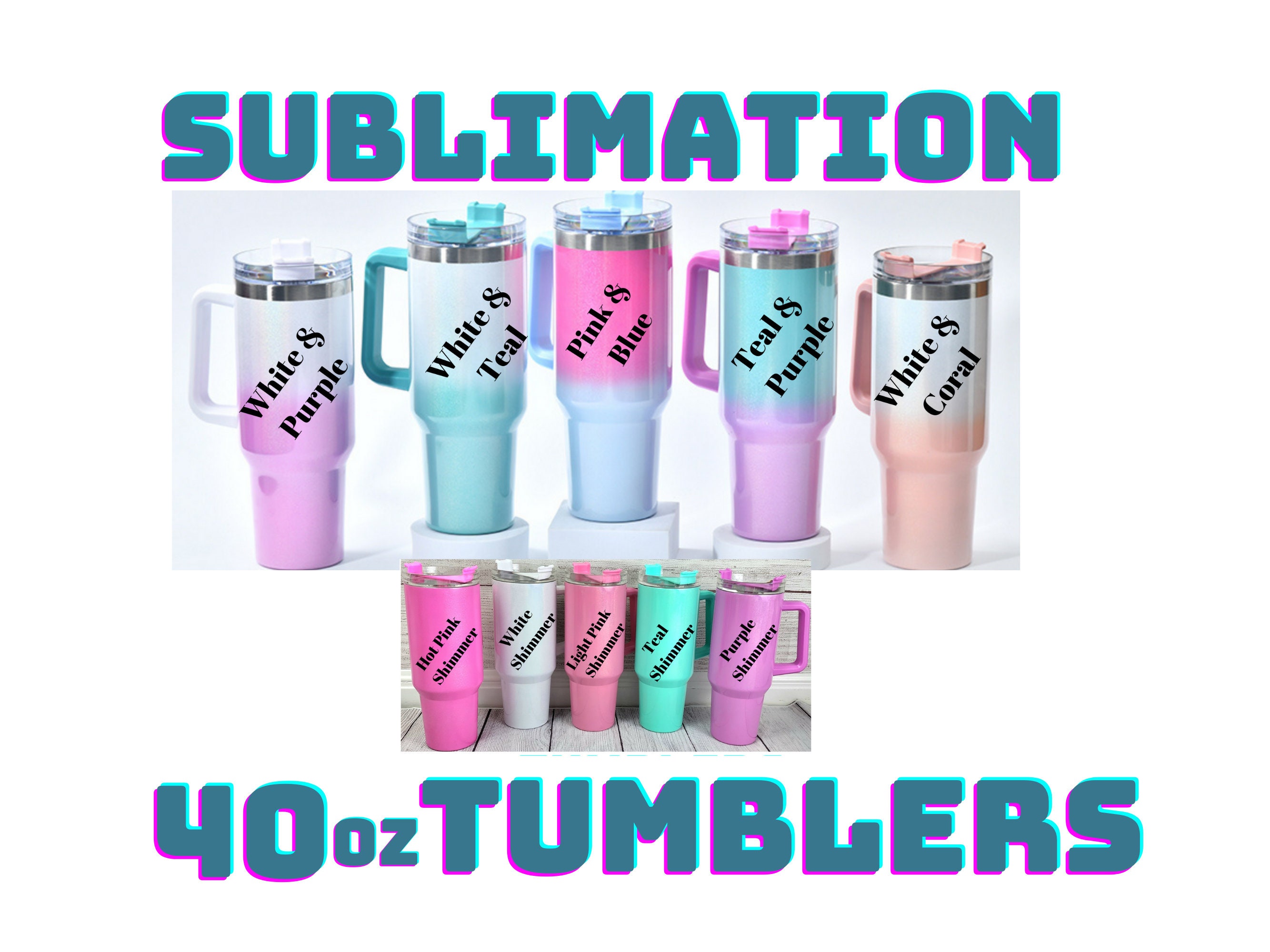 40oz Sublimation Blank WHITE ROUGH GLITTER Tumbler with handle, 40 oz – ACC  Sublimation Blanks & Designs