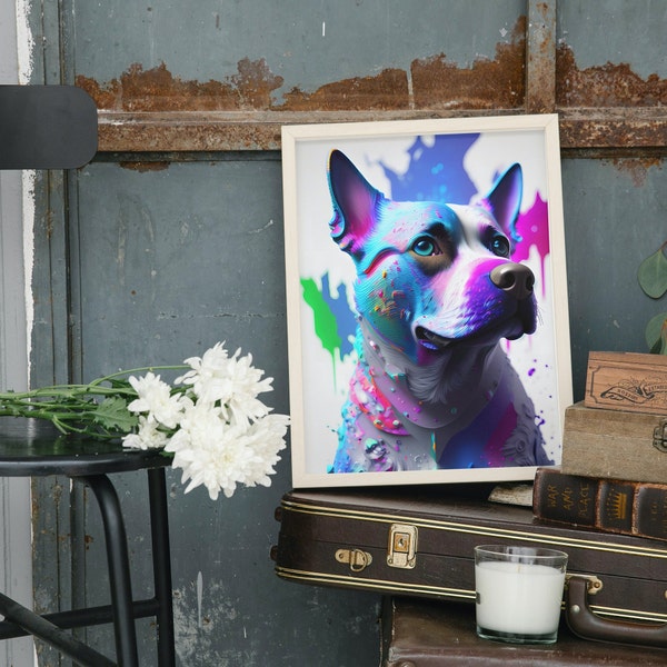 Digital Download | Dazzling Colorful Dog | Digital Art, Printable Wall Art, Printable Art Prints