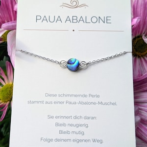 Paua Muschel Armband | Abalone Armband mit Spirale | Geschenk Schulanfang Mädchen | Kommunion Konfirmation Schmuck | verstellbar| Abschluss