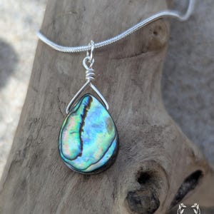 Große Paua Abalone Muschel Kette | groß, Shell, Perlmutt, Seeopal, 925er Silber, Amulett, Pendant, Strandschmuck, Tropfen