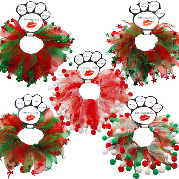 Christmas Smoocher Necklace  for Dogs and Cats- Stretchy Holiday Collars for Extra Holiday Spirit