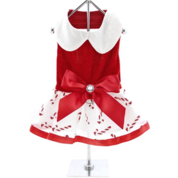 Festive Holiday Pet Dress Collection: Candy Cane or Snowflake Harness Dresses with Matching Leashes