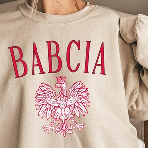 Babcia Gift Birthday Crewneck, Babcia Mother&#39;s Day Gift Sweater Polish Eagle Grandma Blouse Mom Polish Grandmother Christmas Gift for Babcia