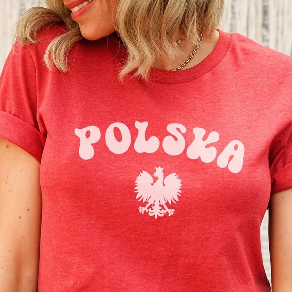 Retro Polska T-Shirt with White Polish Eagle, Patriotic Poland Tee, Trendy Heritage Shirt, Polish Emblem Top for Men and Women, Cute Mothers