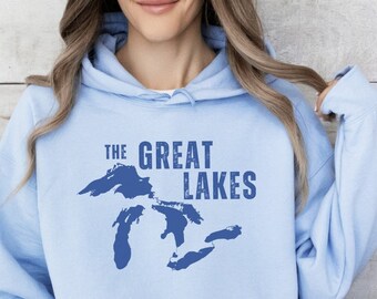 The Great Lakes Hoodie, Vintage Sweatshirt Women, Men's Lake Michigan Sweater Gift, Erie, Superior, Huron, Ontario, Unsalted and Shark Free