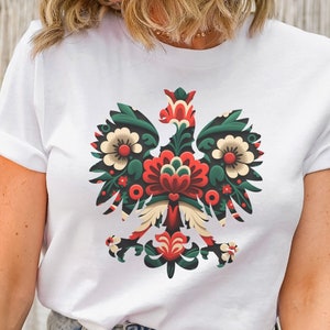 Folk Art Christmas Polish Eagle Shirt, Polish Folk Art Shirt, Botanical Shirt, Aesthetic Clothes, Vintage Polish Folk Art Flower Tshirt