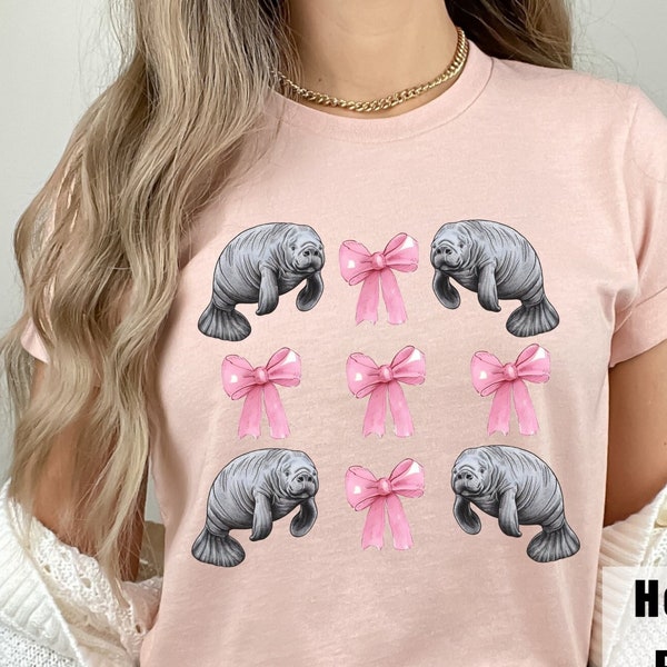 Coquette Shirt, Manatee and Pink Bow Sweatshirt, Cute Manatees Shirt Women, Trending Now Shirts, Summer Time Florida Shirt Girls Teens Gifts