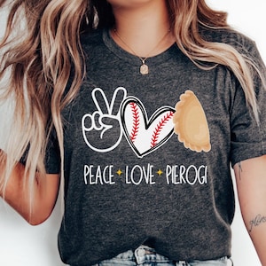 Funny Pittsburgh Baseball Sweatshirt Women, Western PA Apparel Gift, Pgh Crewneck, Pittsburgh Pierogies Race T-shirts, Peace Love Pierogi