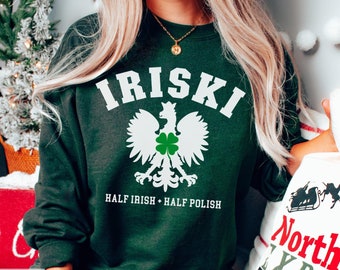 Iriski Sweatshirt, Half Irish Half Polish, Polish Eagle Christmas Gifts, Irish Sweatshirts, Polish Crewneck, Polish Irish Tee Holiday Gift