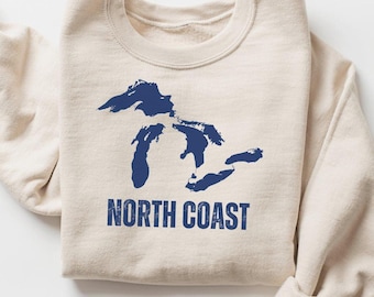 North Coast Great Lakes Sweatshirt, Cleveland Ohio Crewneck, Lake Erie Shirt, Great Lakes Women, Lake Life Shirt, Great Lakes Men's Clothing