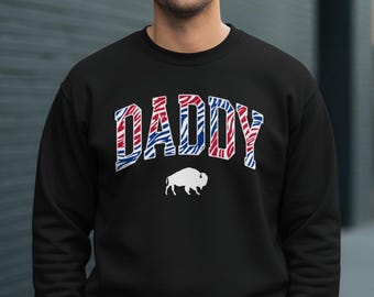 Retro Buffalo Daddy Sweatshirt, Trendy Buffalo Football Fan Shirt, Striped Varsity Letters Crewneck Tee