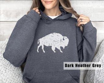 Vintage Buffalo Football Hoodie Sweatshirt Women, White Bison Hoodies, Mens Buffalo Apparel Gift
