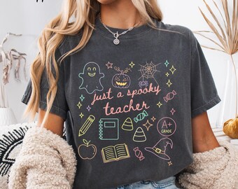 Comfort Colors Spooky Teacher Halloween Shirt, Retro Ghost Tee
