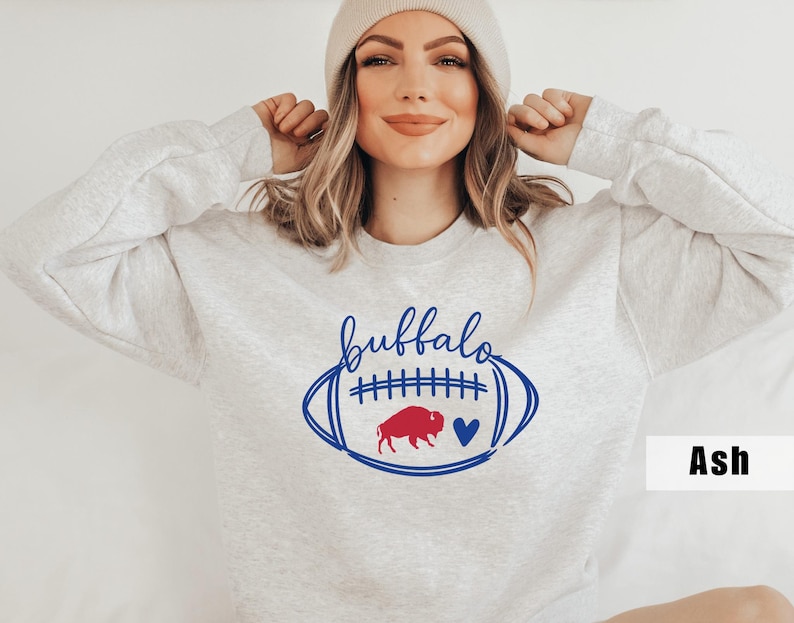 Buffalo Football Sweatshirt, Cozy Buffalo Fan Apparel, Women's Buffalo Team Pullover, Game Day Sweatshirt, Ash Color Sweater