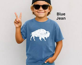 Youth Buffalo Shirt, Comfort Colors® Vintage Bison Tee, Unisex Game Day Fan Gift Kids