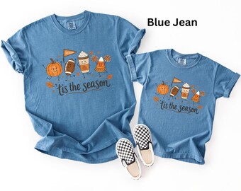 Fall 'Tis the Season Comfort Colors® T-Shirt, Cute Autumn Football Pumpkin Spice Candy Corn Tee, Kids Youth Shirt