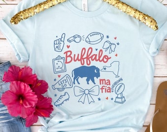 Trendy Buffalo Apparel Women, Funny Buffalo Football Sweatshirts, Buffalo Football Doodles T-Shirt Womens Buffalo Fan Gift Girly Buffalo Tee