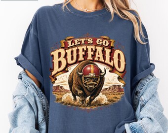 Retro Buffalo Shirt, Comfort Colors® Western Football Tee, Vintage WNY Tailgate Gift for Fans