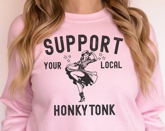 Vintage Honky Tonk Sweatshirt, Retro Country Music Tee, Southern Style
