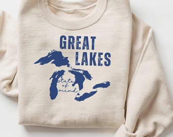 The Great Lakes State Sweatshirt, Lake Michigan T-Shirt, Great Lakes Women, Great Lake Life Shirt,  Lakes Mens Apparel Great Lakes Crewneck