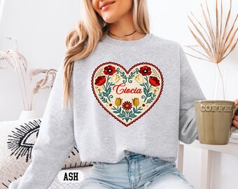 Polish Aunt Sweatshirt, Ciocia Gift, Boho Floral Heart Sweater, Vintage Folk Art Shirt