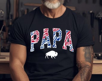 Retro Buffalo Papa Shirt, Trendy Buffalo Football Fan Sweatshirt, Striped Varsity Letters Tee, Buffalo Crewneck, Buffalo Dad Gift Christmas