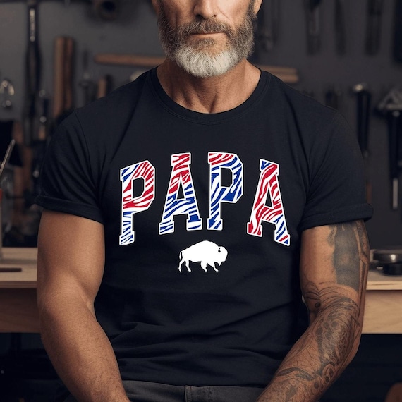 Retro Buffalo Papa Shirt, Trendy Buffalo Football Fan Sweatshirt, Striped Varsity Letters Tee, Buffalo Crewneck, Buffalo Dad Gift Christmas