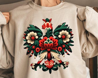 Babcia Gift Mother's Day Polish Eagle Sweatshirt, Polish Folk Art Crewneck, Ciocia Polish Aunt Cute Kids Polish Sweater Polish Mother in Law