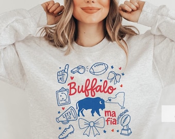 Trendy Buffalo Apparel Women, Funny Buffalo Football Sweatshirts, Buffalo Football Doodles T-Shirt Womens Buffalo Fan Gift Girly Buffalo Tee