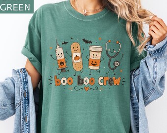 Boo Boo Crew Comfort Colors® T-Shirt, Spooky Nurse Halloween Shirt, Medical Crew Fall Tee, Pediatric Doctor Healthcare Worker EMT EMS