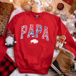 Buffalo Bills Fan Gift, Red Buffalo Shirt, Buffalo Plaid Papa Sweatshirt, Holiday Gifts for Him, Cozy Winter Wear, Father Christmas Gift