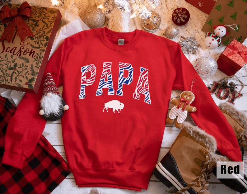 Buffalo Bills Fan Gift, Red Buffalo Shirt, Buffalo Plaid Papa Sweatshirt, Holiday Gifts for Him, Cozy Winter Wear, Father Christmas Gift