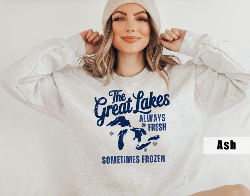 Always Fresh Sometimes Frozen Sweatshirt, Great Lakes Crewneck, Lake Michigan Sweatshirt, Lake Life Sweater Women, The Great Lakes Mens Tees image 5