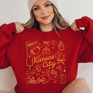 Kansas City Sweatshirt, Women's Kansas City Football Sweatshirt, Game Day Crewneck, KC Fan Apparel, Red Kansas City Pullover