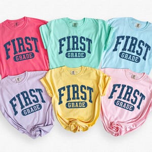 Varsity First Grade Comfort Colors® T-Shirt, Back to School Shirt, 1st Grade Teacher Gift, Collegiate Teacher Outfit, Elementary Tee