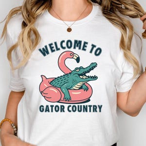 Florida Shirt Funny Alligator T-shirt, Vintage University Shirts, Womens Summer Shirts, FL Gator Mom,  Kids, Toddler, Gator Country Flamingo