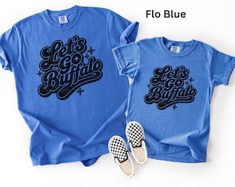 Retro Let’s Go Buffalo Women’s Shirt, Comfort Colors® Linocut Football Tee, Trendy Youth Tailgate